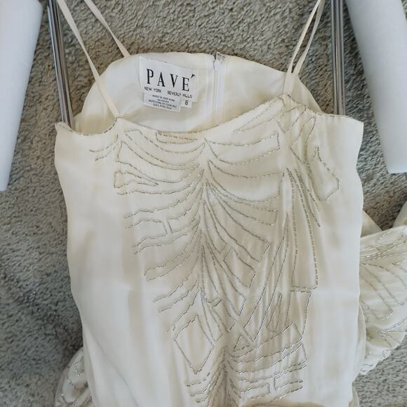Pave New York Beverly Hills Silk Beaded Formal Gown Sz 6 Ivory Vintage Hong Kong - Picture 7 of 9